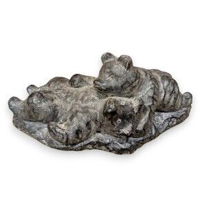 Wolf Original Sculpture Black Bear Cubs Hand Carved Canada Soapstone 7''